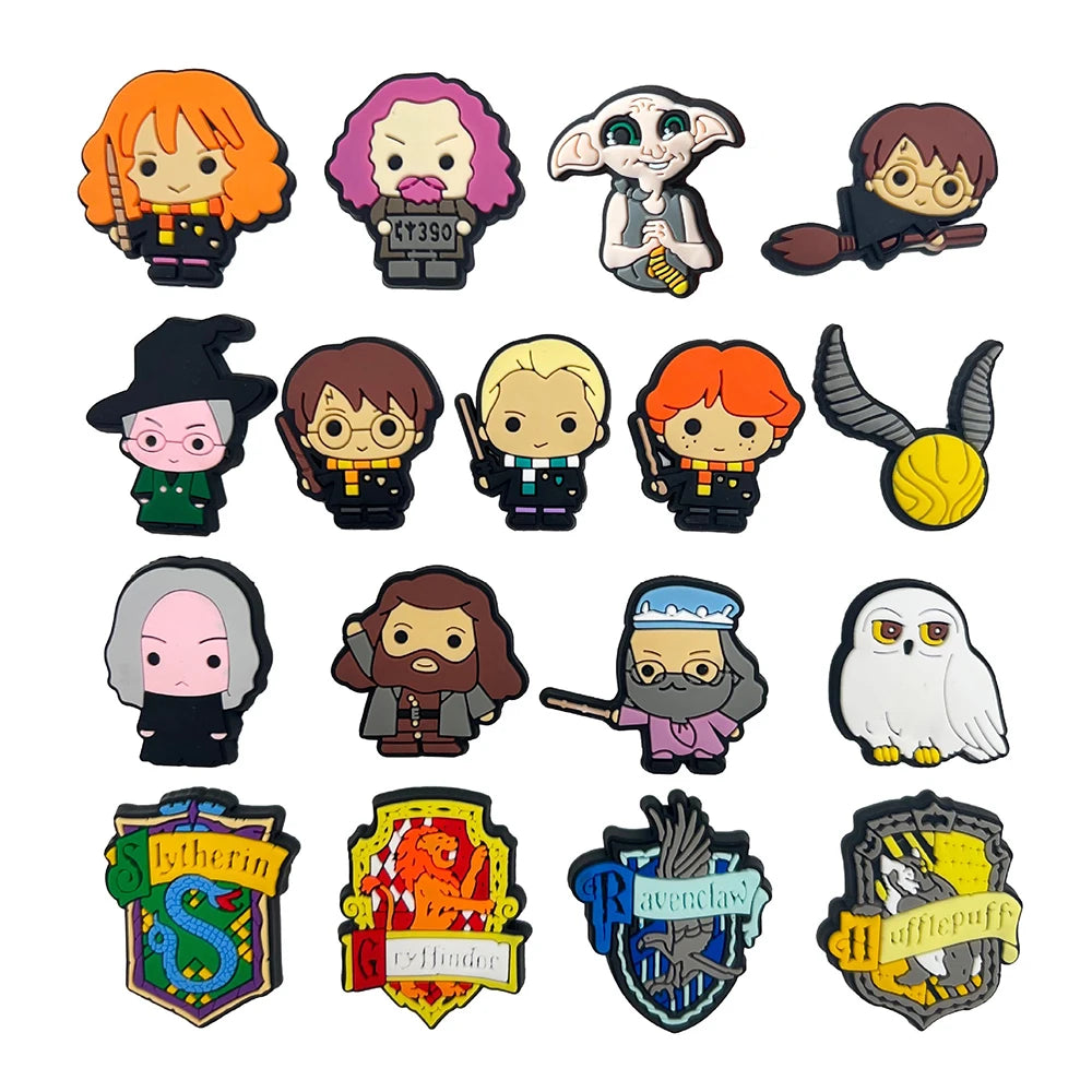 17-100Pcs Hot Toys Harry Potter Shoe Charms Accessories DIY Cartoon Clog Sandal Shoes Decoration Buckle Kids Party Gifts