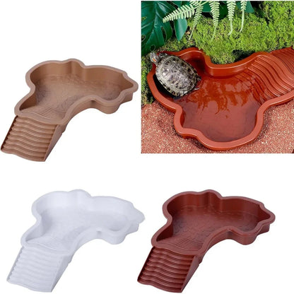 Turtles Bathing Pool Water Bowl with Slip Proof 35x28.50cm Friendly Habitat with Steps for Reptiles Resting and Soaking