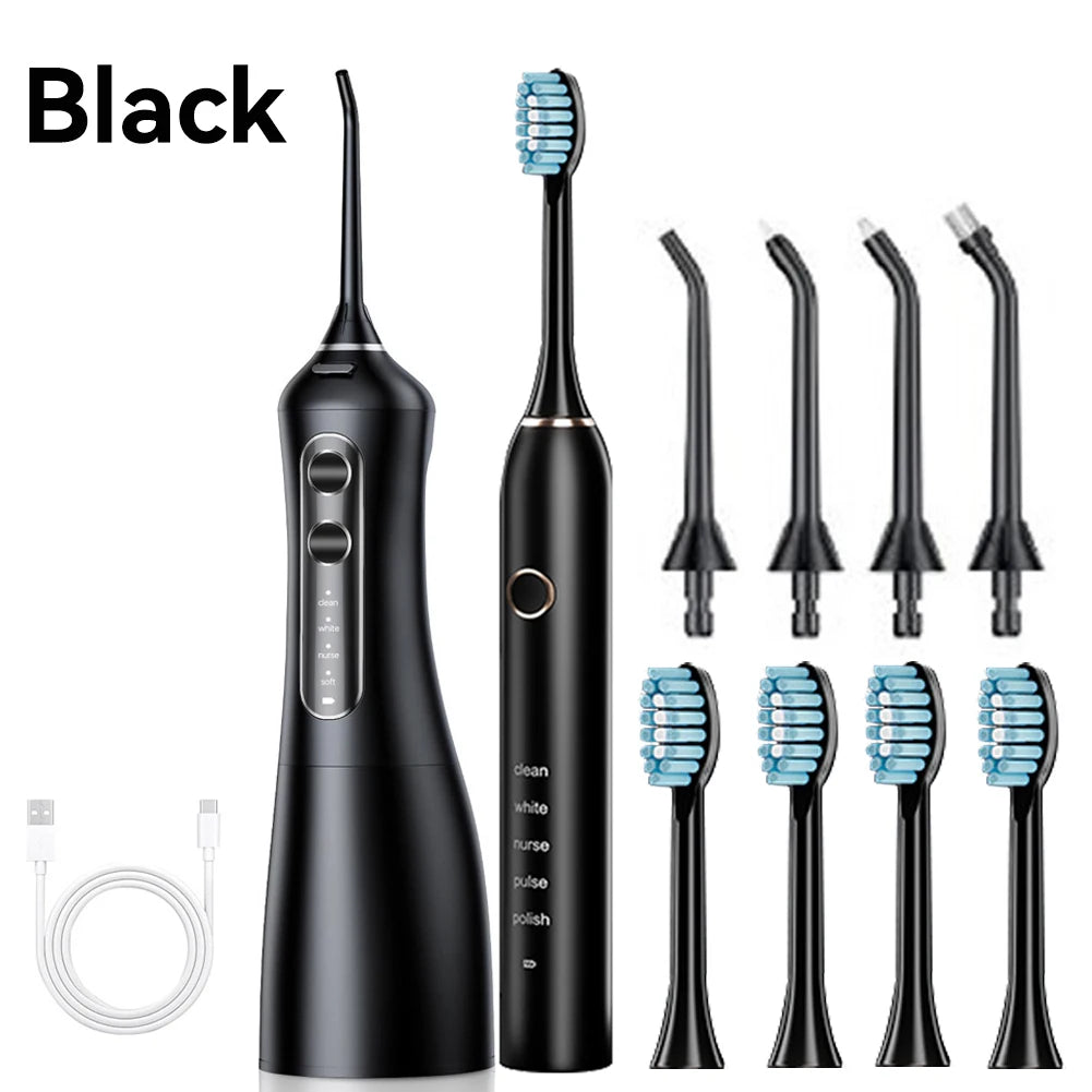 Oral Irrigator Sonic  Electric Toothbrush Set Water Dental Flosser Teeth Portable Cordless USB Cleaner IPX7 Waterproof