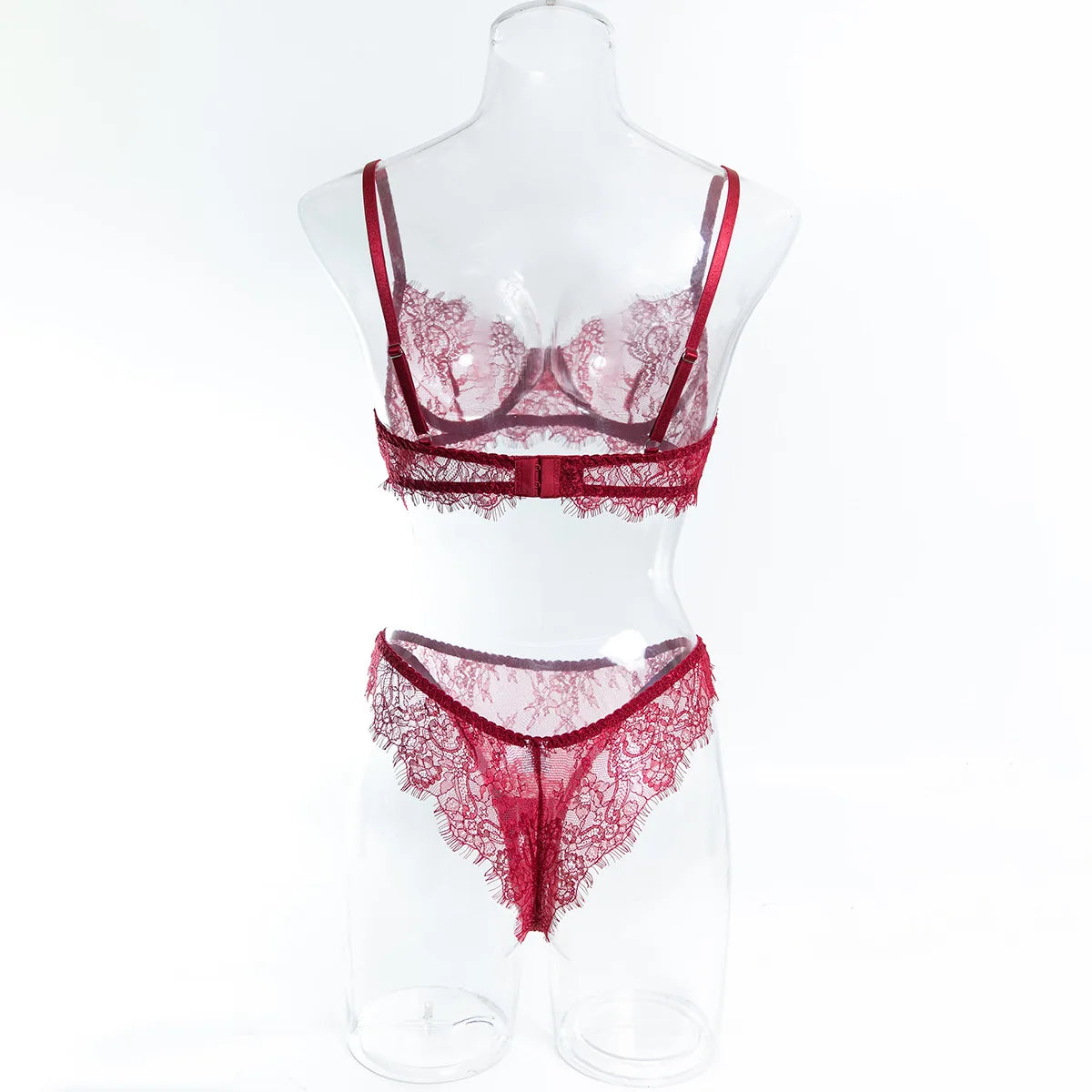 Ellolace Solid Women's Lingerie Sets Elegant Eyelash Lace Bra Panty 2PC Seductive See Through Intimate Willowy Sexy Underwear