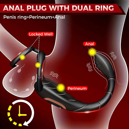 Cock Ring Prostate Vibrator for Men Male Double Ring Anal Plug Vibrating Delay Ejaculation Male Masturbator Sex Toys for Men 18+