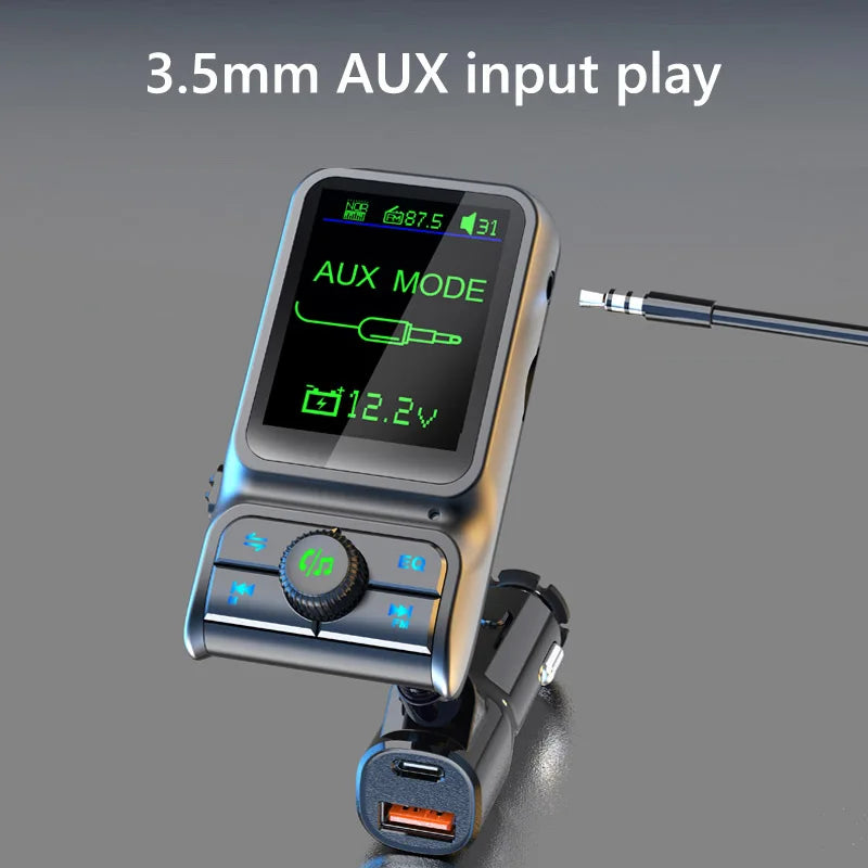 Bluetooth 5.0 FM Transmitter Handsfree Car MP3 Player QC3.0 PD24W Dual USB Quick Charger Colorful Ambient Light Car Accessories