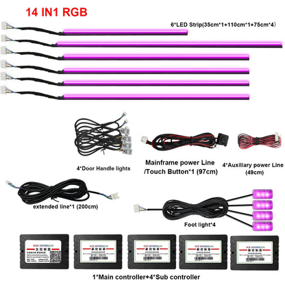 22in1 Symphony Car Ambient Light RGB 213 Color Universal Car Accessories Interior LED Lights Strip Acrylic Backlight Guide Light