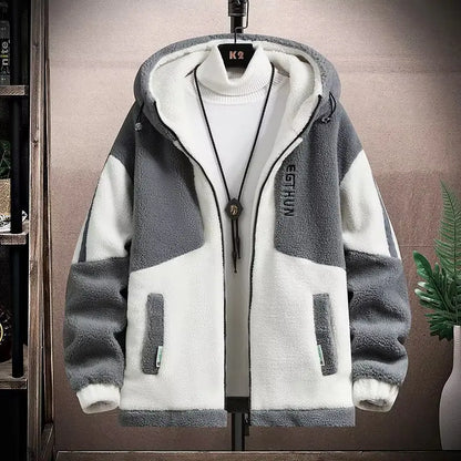 Winter New 2023 Sheepskin Fleece down Cotton Jacket Loose Fit Hooded Large Size Youth Warm Couple Style Outerwear Coat