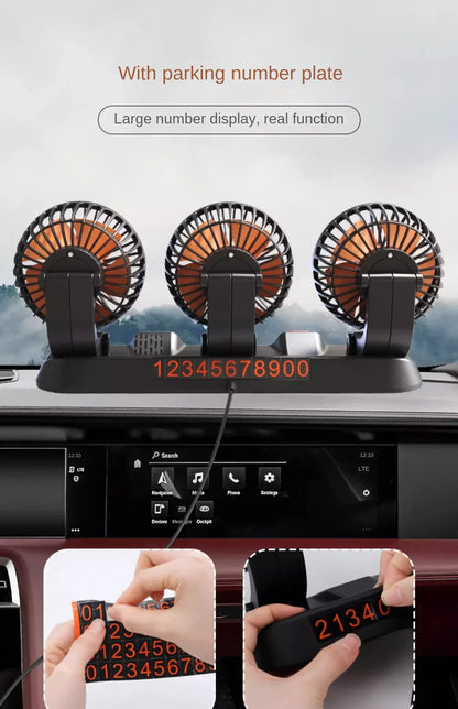 3 Heads Car Fan 360° Adjustable Cooling Fan USB/12V/24V Car Electric Fan 2 Speed Silent Cooler for Dashboard RV Truck SUV