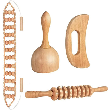 Wood Therapy Massage Tools, Wood Lymphatic Drainage Massage Tools Set for Body Sculpting, Maderoterapia Kit for Anticellulite