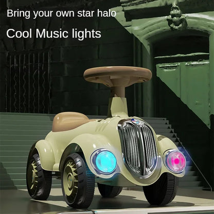 Ride On Car for Toddlers Classic Ride On Train Sliding Car with Sound & Light Under Seat Storage Retro Toys for Kids Boys Girls