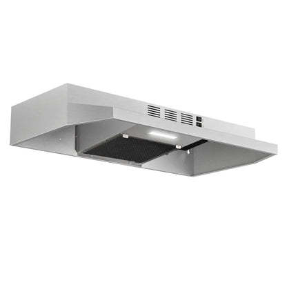 24/30/36" Under Cabinet Range Hood 280CFM Convertible Ducted/Ductless, 2-Speed & LED Light,Stainless Steel,Removable Filter