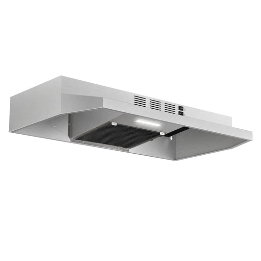 24/30/36" Under Cabinet Range Hood 280CFM Convertible Ducted/Ductless, 2-Speed & LED Light,Stainless Steel,Removable Filter