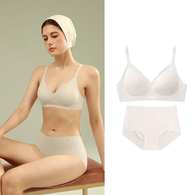 SUJIIN Bra Sets for Women Sexy Two Piece Lingerie Push Up Seamless Wireless Smooth Breathable Bra and Panty Brief Set MX225+N176