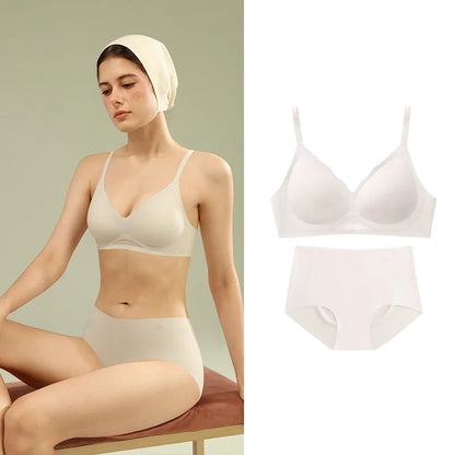 SUJIIN Bra Sets for Women Sexy Two Piece Lingerie Push Up Seamless Wireless Smooth Breathable Bra and Panty Brief Set MX225+N176