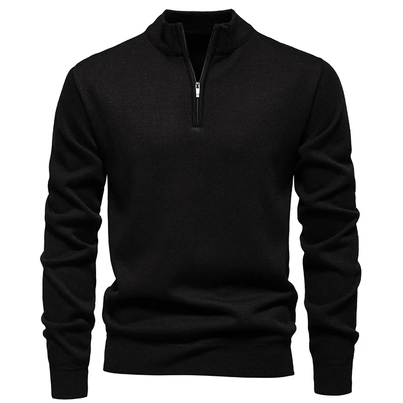 Men's Fall Winter Half-Zip Stand Collar Fleece Pullover Sweater, Casual Youth Trend Plain Knit Top, Comfortable Versatile Clothi