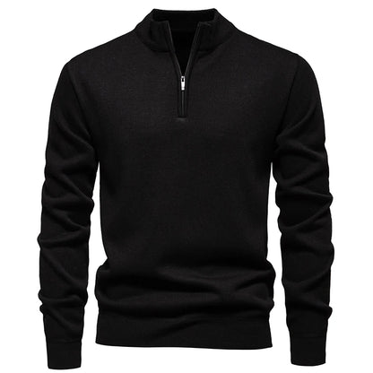 Men's Fall Winter Half-Zip Stand Collar Fleece Pullover Sweater, Casual Youth Trend Plain Knit Top, Comfortable Versatile Clothi