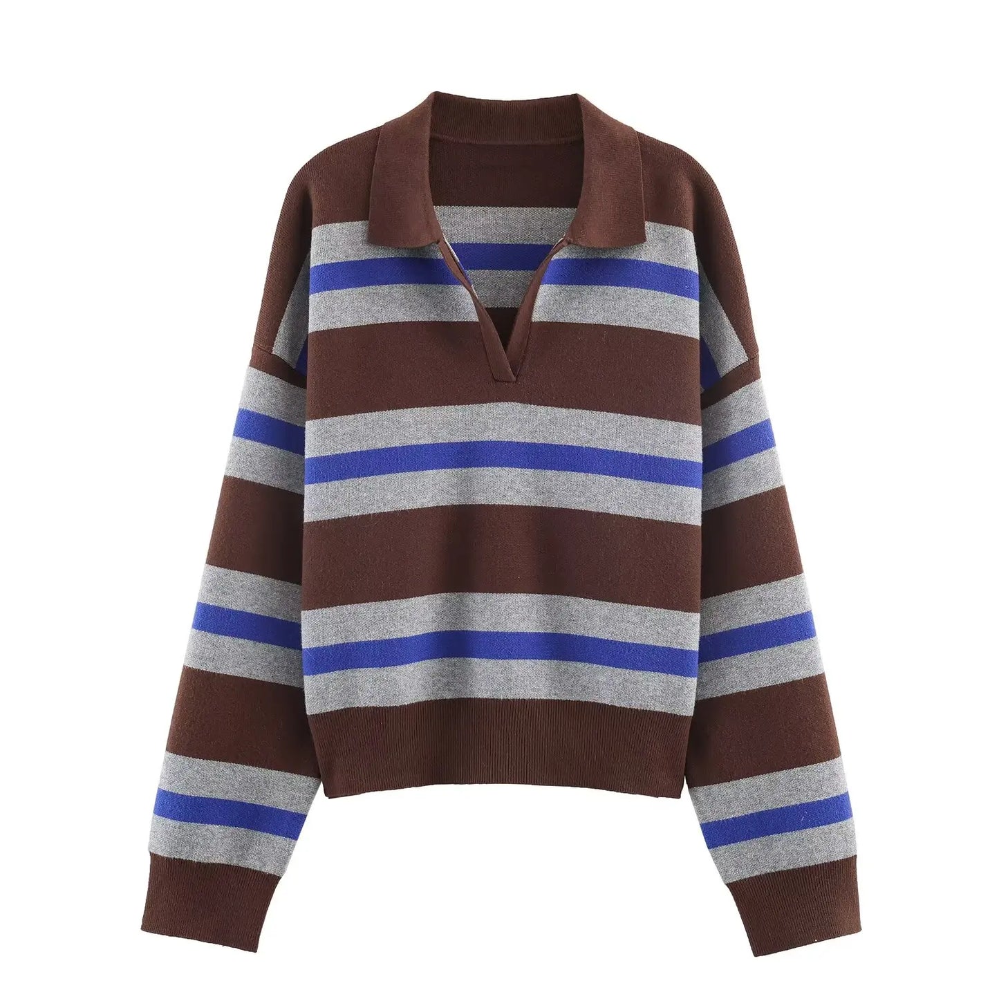 JNLEAOG Fashionable Striped Knitted  Shirt Women's Loose Fit Classic Pattern Long Sleeve Youthful Vitality Autumn New Arr...