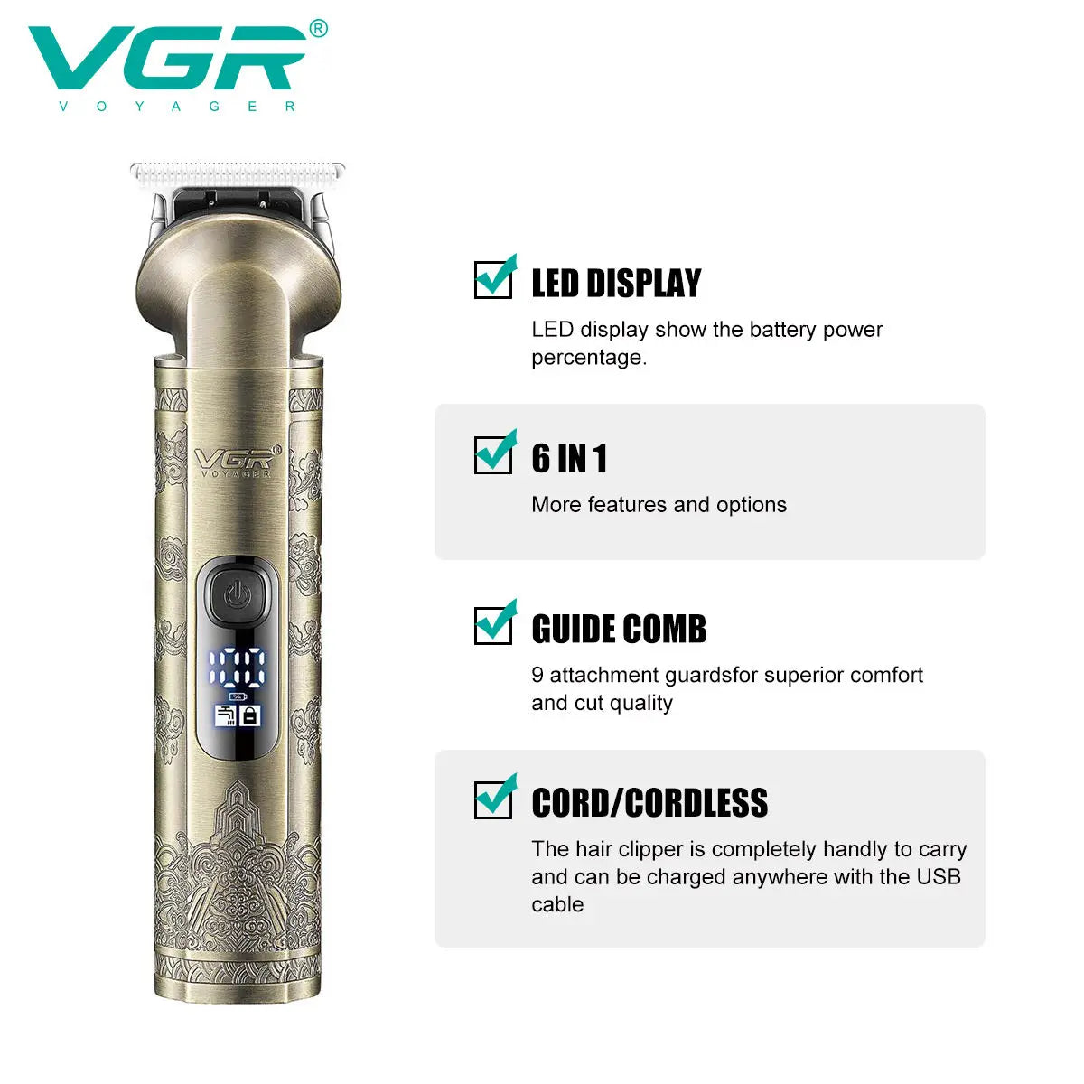 VGR6 all-in-one hair cutting machine, armpit hair, nose hair treatment, full body shaving machine, electric push shear V-109