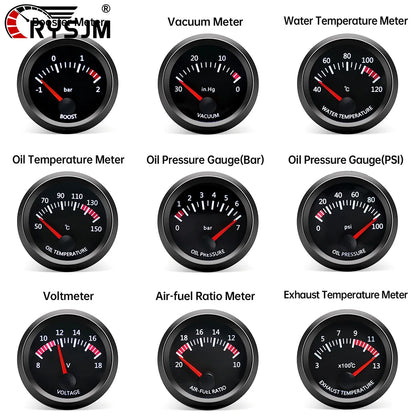 2'' 52mm Racing Car Indicator Water Temp Gauge Oil Temp Meter Voltmeter Oil Press Vacuum Boost Air Fuel Ratio EGT Instrument
