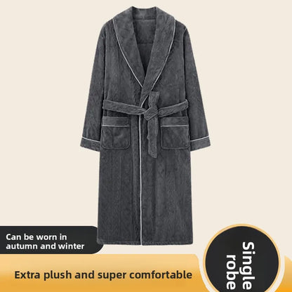 Men's Thickened Flannel Robe Autumn Winter Home Clothes Sleepwear Warm Long for Couple Fleece Lined Bathroom Gown