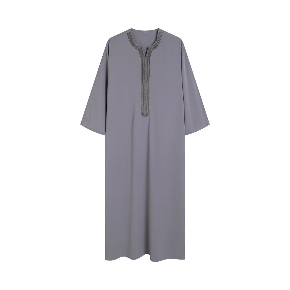 New Summer 2025 Moroccan Robe for Men Hand Embroidered Stripes Loose Breathable Djellaba Abaya Muslim Clothing