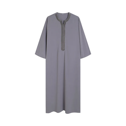 New Summer 2025 Moroccan Robe for Men Hand Embroidered Stripes Loose Breathable Djellaba Abaya Muslim Clothing