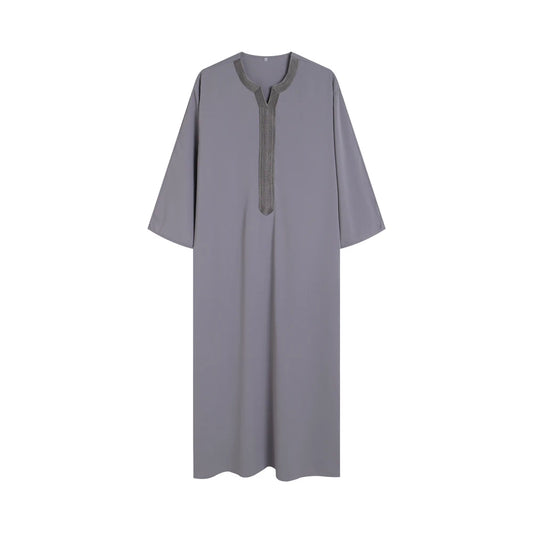 New Summer 2025 Moroccan Robe for Men Hand Embroidered Stripes Loose Breathable Djellaba Abaya Muslim Clothing