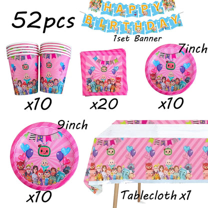 Cocomelon Birthday Party Decoration Tableware Set Birthday Cup Plate Napkin Tablecloth Cake Topper Balloon Party Favors Gifts