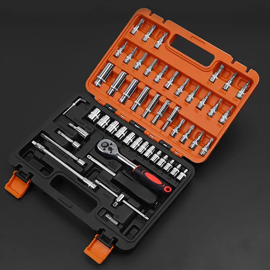53-Piece Car Repair Tool Set with Sockets and Case, Steel Construction, for Street-Touring Motorcycles and Vehicle Maintenance