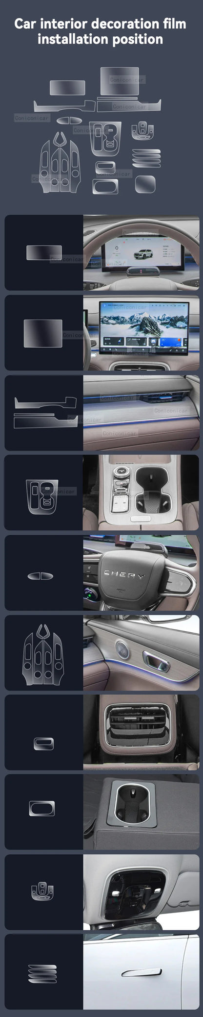 For CHERY TIGGO 8 PHEV 2025 Car Panel Film Dashboard Protective Sticker Interior Anti-Scratch Film Cover Accessories