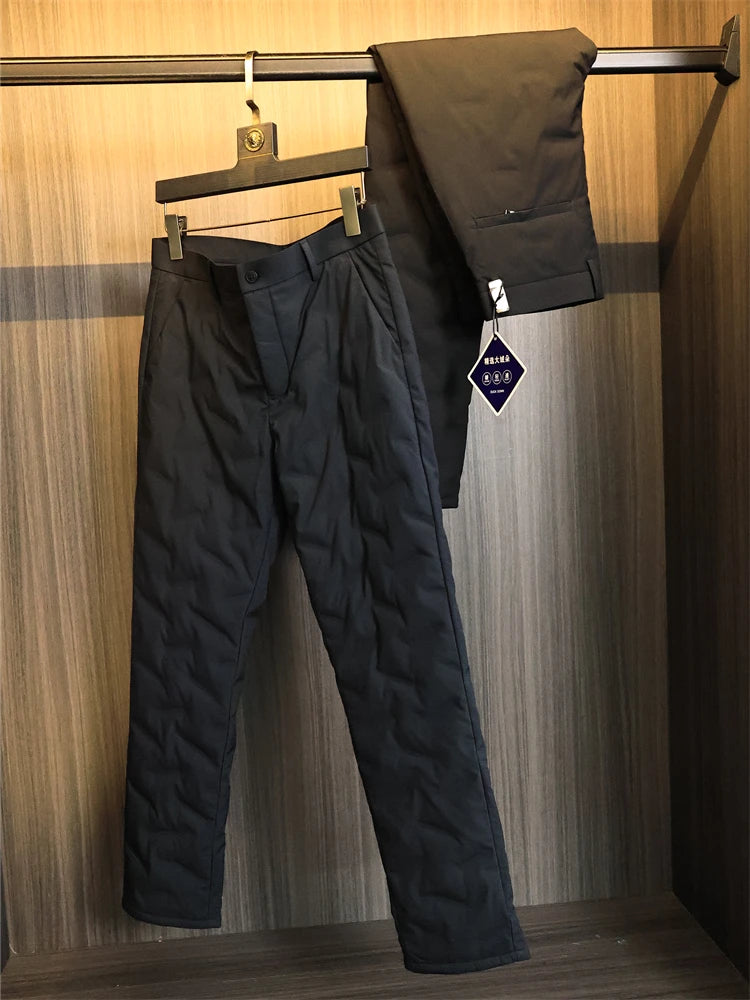 Lightweight 90 down Filled Men's Thickened Warm Winter Straight Leg down Pants Casual Trousers Fashionable Urban Style Pure C...