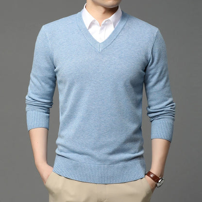 2025 High Quality New Fashion Brand Woolen Knit Pullover V Neck Sweater Black For Men Autum Winter  Casual Jumper Men Clothes