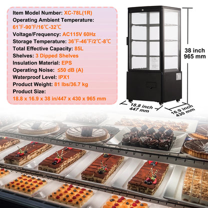 SucceBuy Refrigerated Display Case Countertop Pastry Display Case LED Lighting TURBO Cooling Frost Free Air Cooling