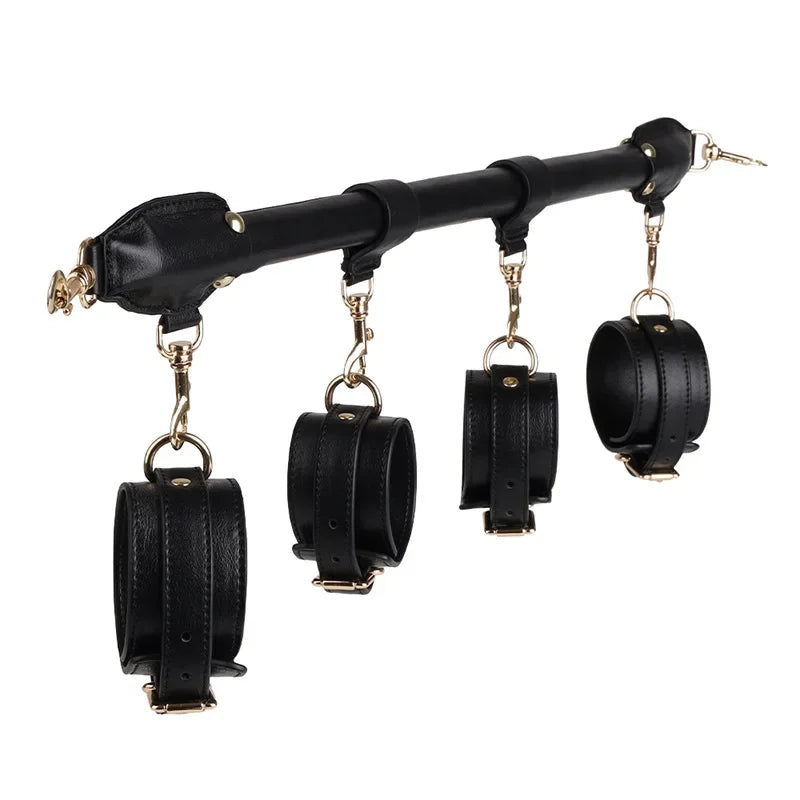 Leather SM Bondage Restraint Tool Sex Handcuffs Couple Fixed Position Conditioning Rod With Foot Cuff Male Female Adult Products