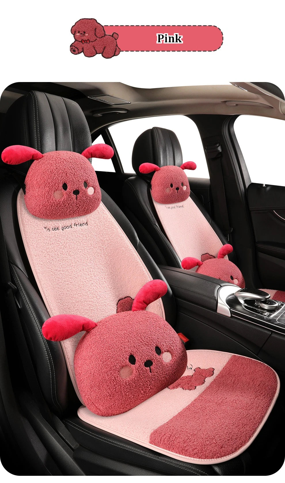 Funny Puppy Car Seat Cover 2025 New Autumn Fleece Fabric PU Leather Warm Comfortable Quick Installation Fits Most Cars