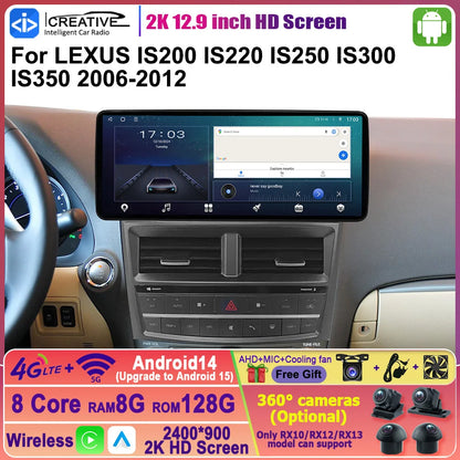 12.3" 2Din DSP Android 14 Car Radio Intelligent System For LEXUS IS200 IS220 IS250 IS300 IS350 2006 - 2012 Carplay Auto Navi HU