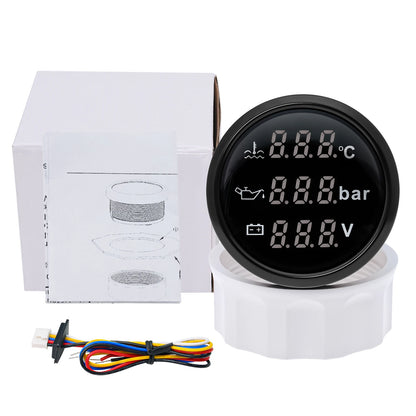 3 In 1 Digital 52mm Gauge with Alarm 0~120℃ Water Temperature Gauge+Oil Pressure+Voltage with Oil Press/Water Temp Sensor Custom