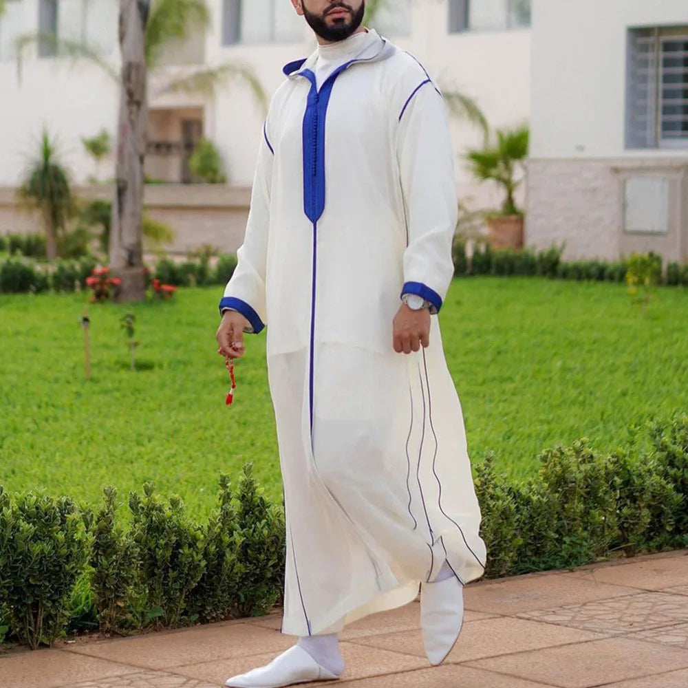 Muslim Mens Tshirt Robe Slim White Islamic Prayer Wear Casual Outfit