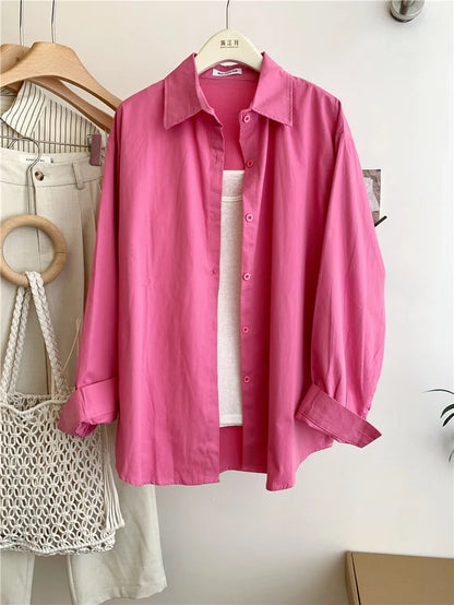Spring Autumn Design Sensual Casual Versatile Slimming Outerwear Shirt Loose Fit Long Sleeve Polyester Flip Collar Women's Shirt