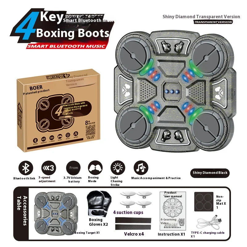 Smart Music Bluetooth Boxing Machine with Scoring System 4/6 Keys Electric for Fitness Training Stress Relief Toy Kids Adults