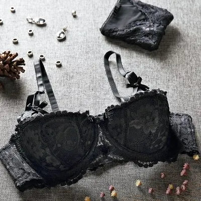 Women White Lace Demi Bra Minimizer Push Up for Small Bust Anti Sagging Lingerie Bra Set  BANERDANNI Panty Set S-XL 32-38-AB Cup
