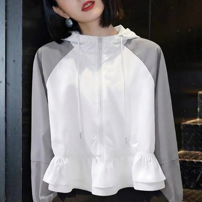 Women's Lightweight Breathable Sun Protection Clothing Short Length Loose Fit  Shirt with Hood And Patchwork Hem Casual O...