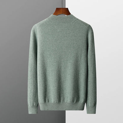 100% Pure Cashmere Sweater Men's Half High Collar Solid Color Pullover Fashion New Knit Undercoat  Autumn and Winter Long Sleeve
