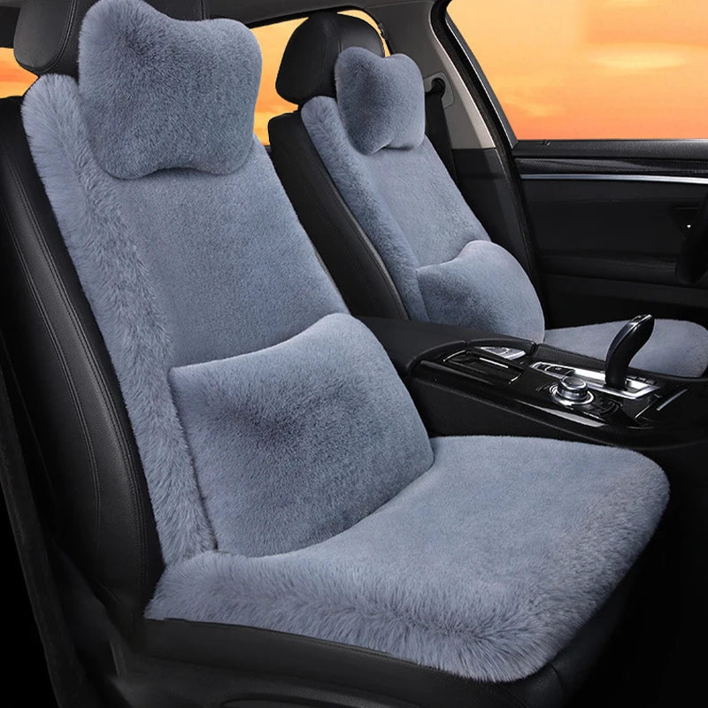 2/3/4pcs Super Soft Fluffy Rabbit Faux Fur Car Seat Cover Winter Plush Warm Thick Home Car Seat Cushion Pad Neck/Waist Pillow
