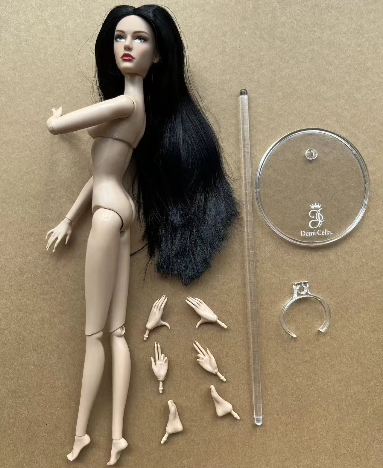 1/6 Female Super Model DC Doll Head Body Figure With Good Makeup Heads With 2 Pairs Hands 1 Feet and Clear Doll Stands