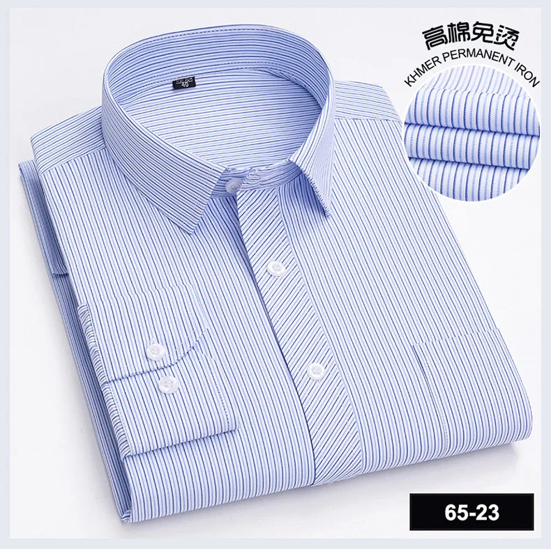 Men's High-quality Fashion Casual Print Plaid Stripe Long Sleeve Shirts Single Pocket Comfort Fit Business Formal Office Blouses
