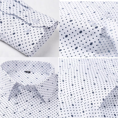 Men's Long Sleeve Casual Shirts Fashion Print Cotton Standard Fit Button Pocket Soft Shirts For Man Office Business Dress New