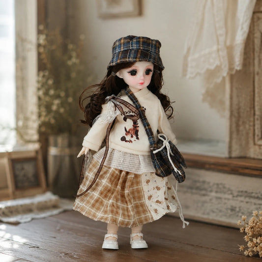 1/6 BJD Doll 28cm 11 Inch Multi-joint Moveable Full Set Outfit Cute Girl Dress Up Toy Desktop Photography Decor Birthday Gift