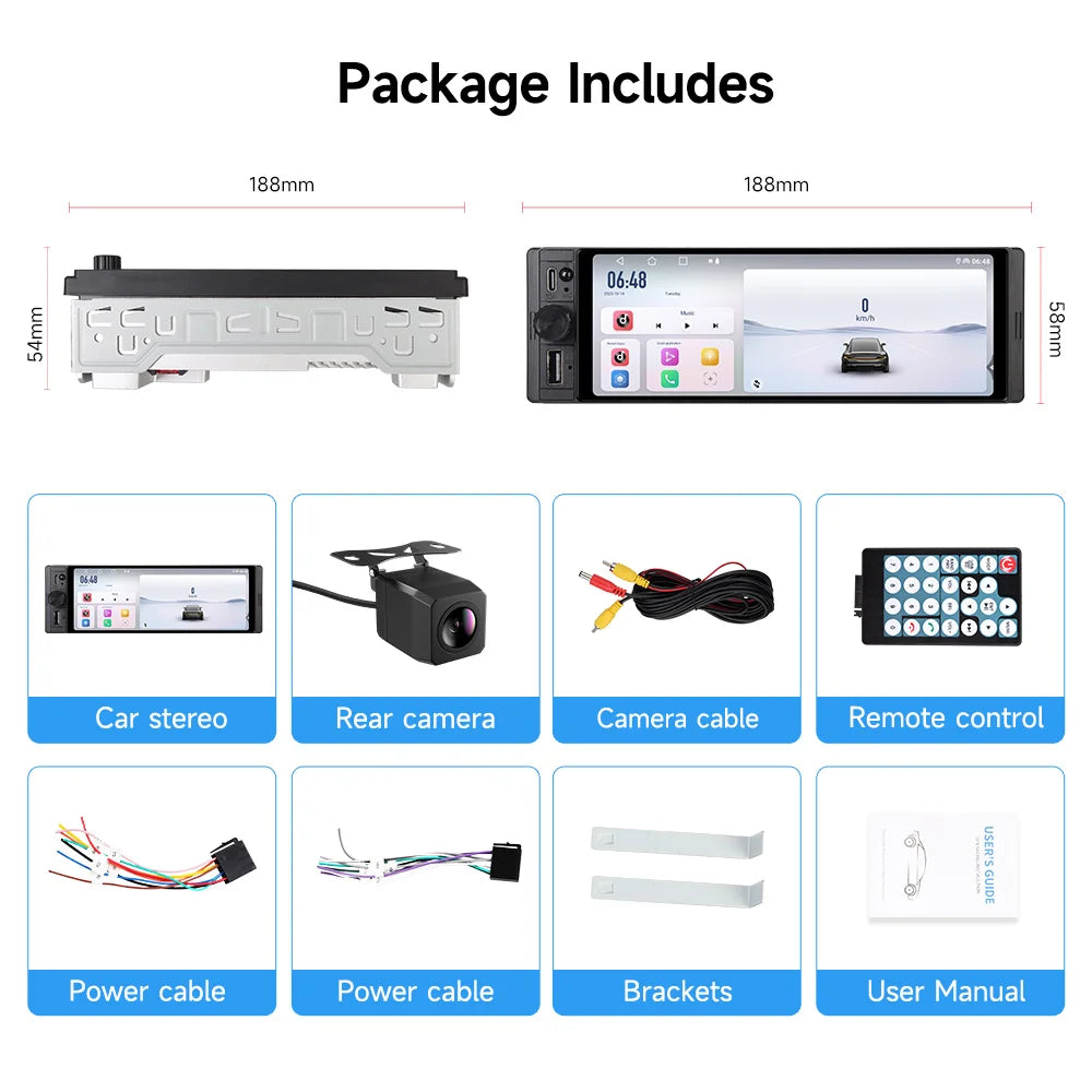 1DIN Universal MP5 6.28-Inch Car Radio IPS Wireless Carplay Android AUTO AUX USB SWC BT Touch Screen Multimedia Video Player