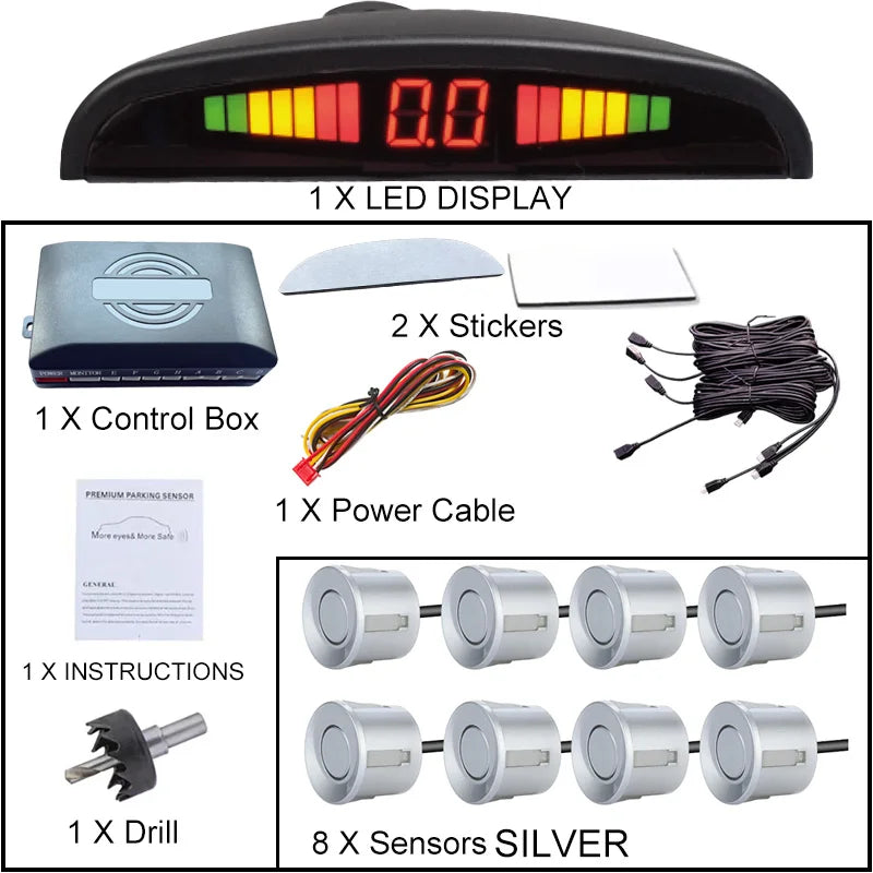 Multi-radar LED Display Parking Sensor Kit 6/8 Probe Backup Radar Detector 12 Colors Car Parking Assistance System