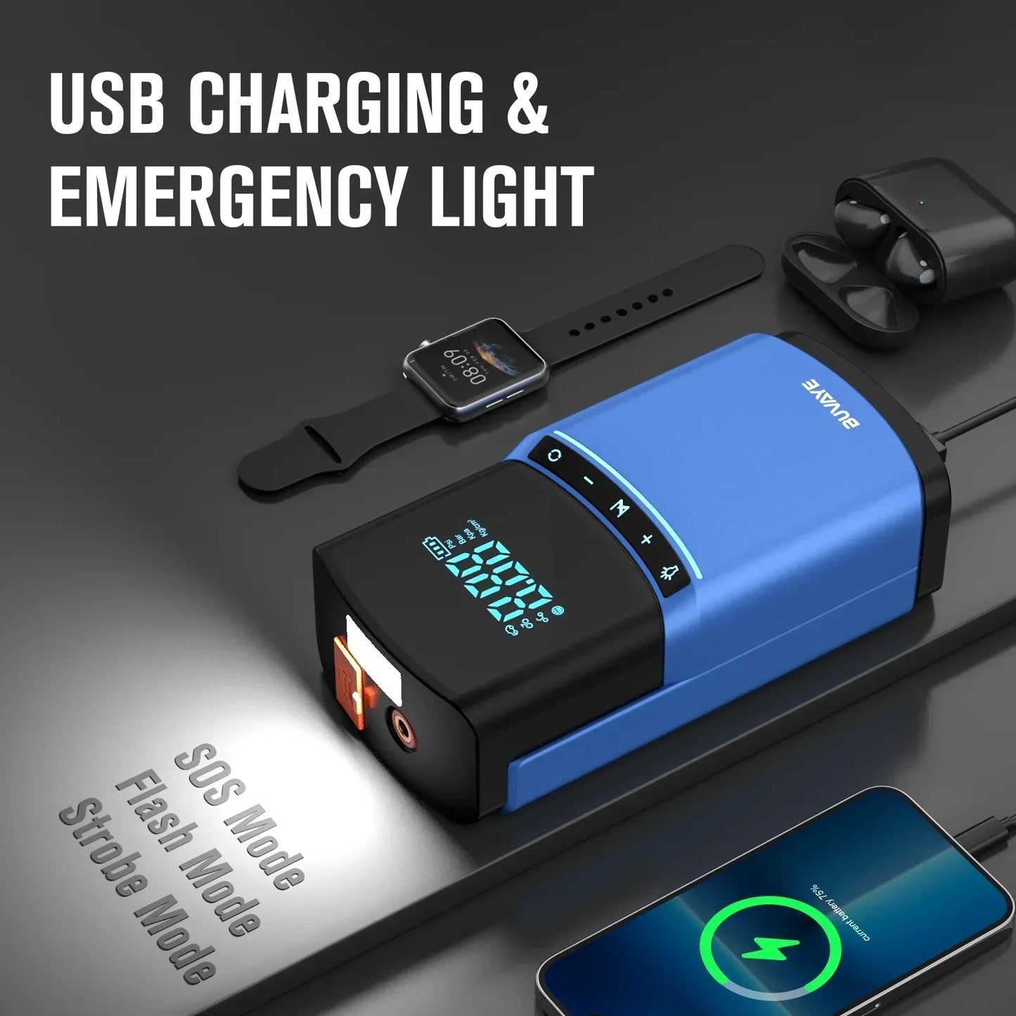 BUVAYE Car Jump Starter 150PSI Air Pump 2000A Jump Starter Car Battery Starter Jumper Car Starter Tire Compressor Powerbank