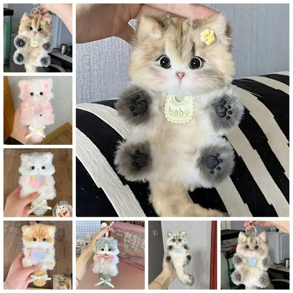 High Quality Cute Handmade Twisty Stick Little Cat Pendant Keychain Plush DIY Material Package Gifts Twist Bar Kitten Doll Toy