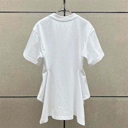 Women's t-shirt New elastic knitted round neck pullover for summer 2026 cotton short sleeved top Waist cinching slim fit corset